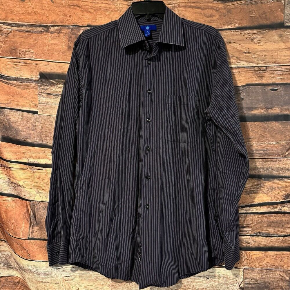 Egara Dress Shirt Mens 16 34/35 Purple Grey Pinstripe Long Sleeve Button Up
